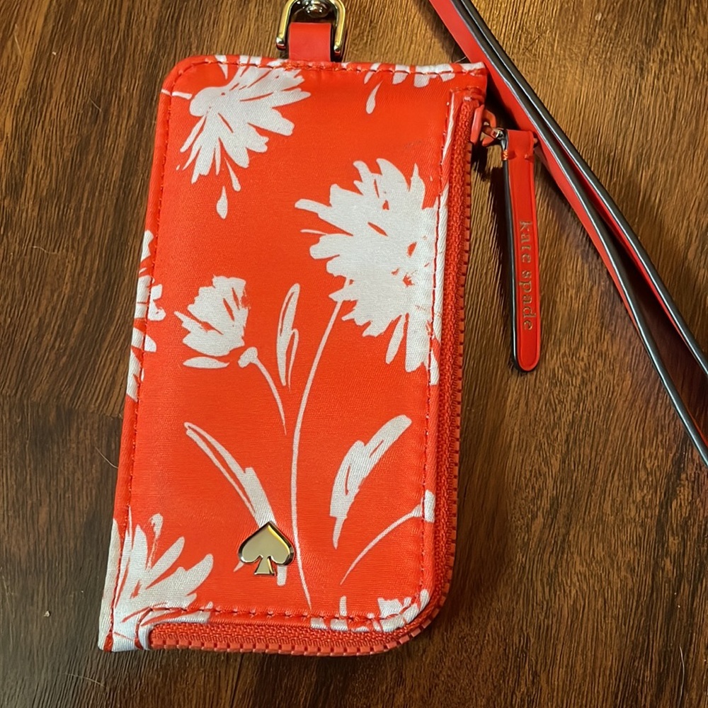 BNWOT Kate Spade Orange Blossom Jae Nylon Card Case and Lanyard